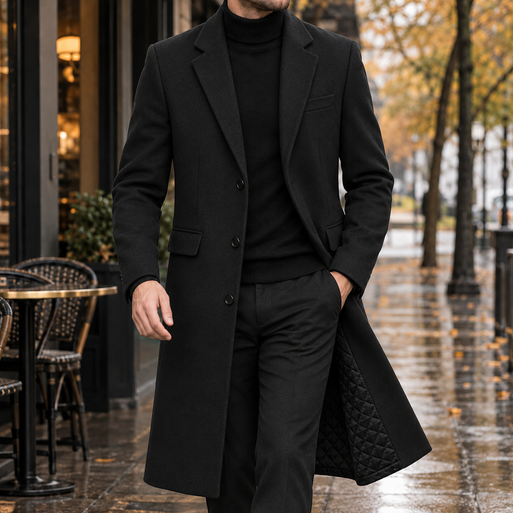 Mantel Herren mit schmalem Schnitt und klassischem Revers - 3 - Jasminaboutique.com