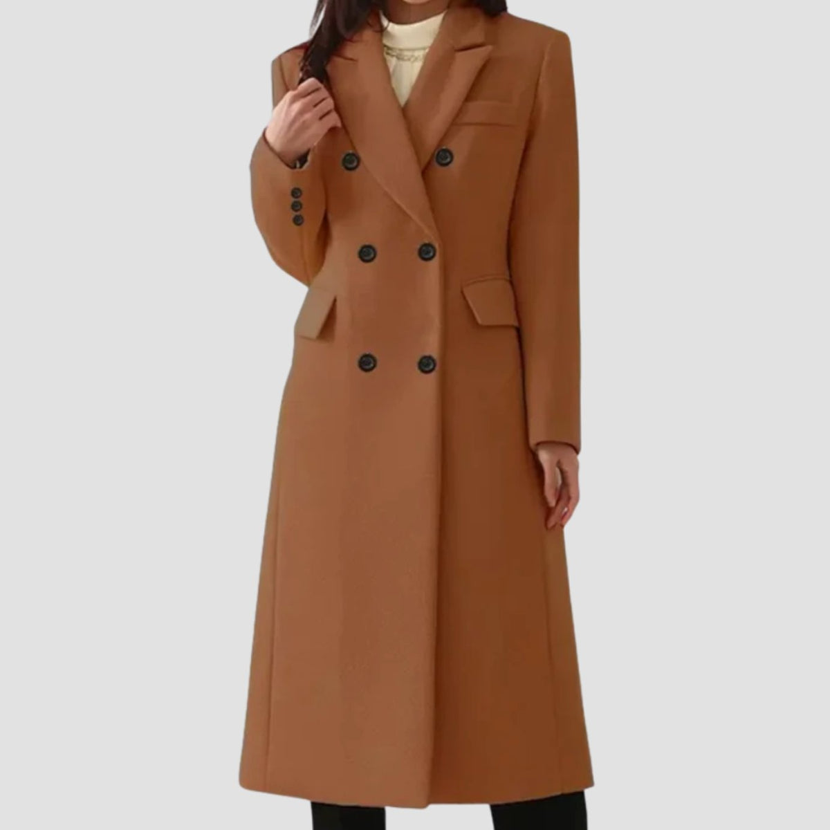 Damen Mantel Doppelreihig mit tailliertem Schnitt und eleganten Details - 3 - Jasminaboutique.com