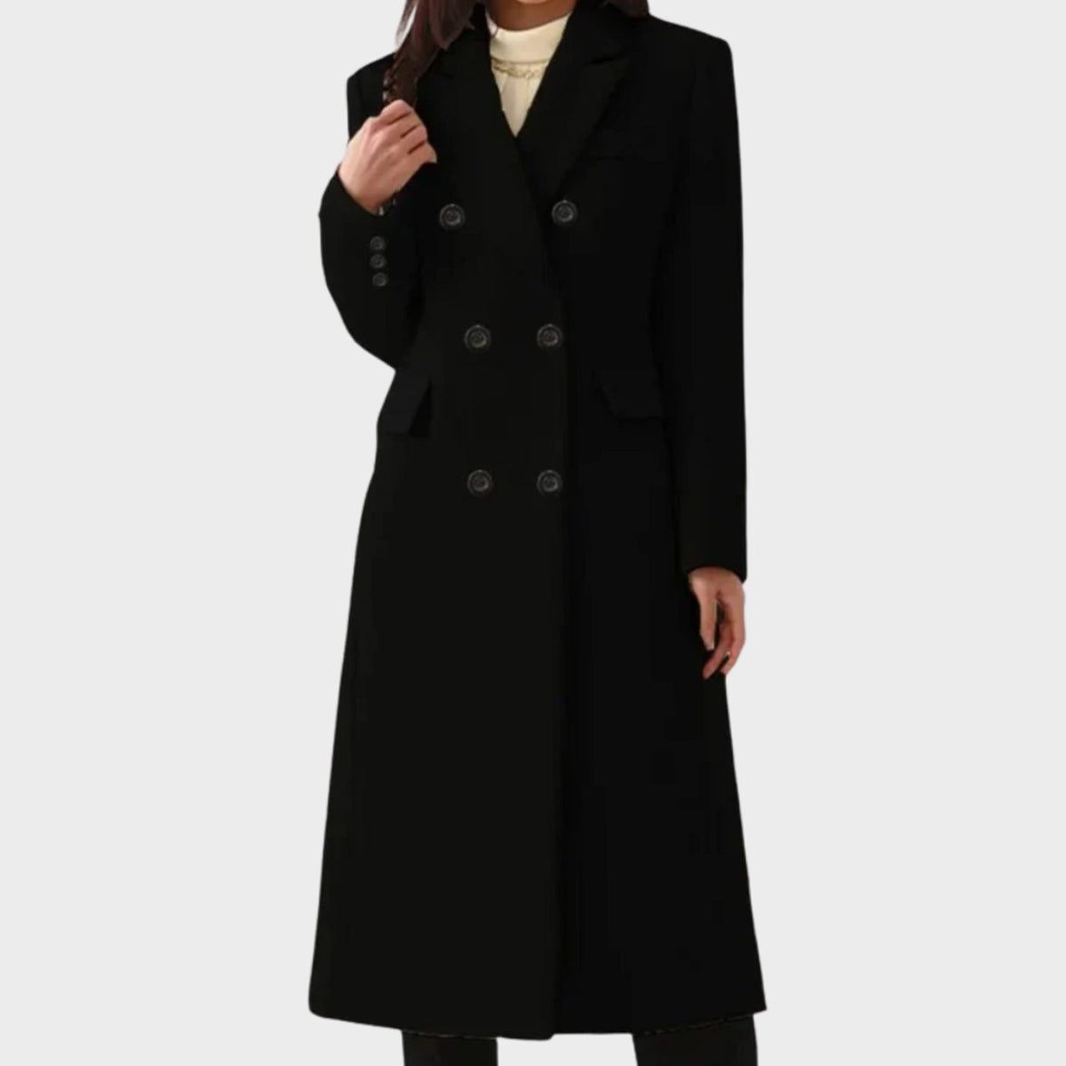 Damen Mantel Doppelreihig mit tailliertem Schnitt und eleganten Details - 4 - Jasminaboutique.com
