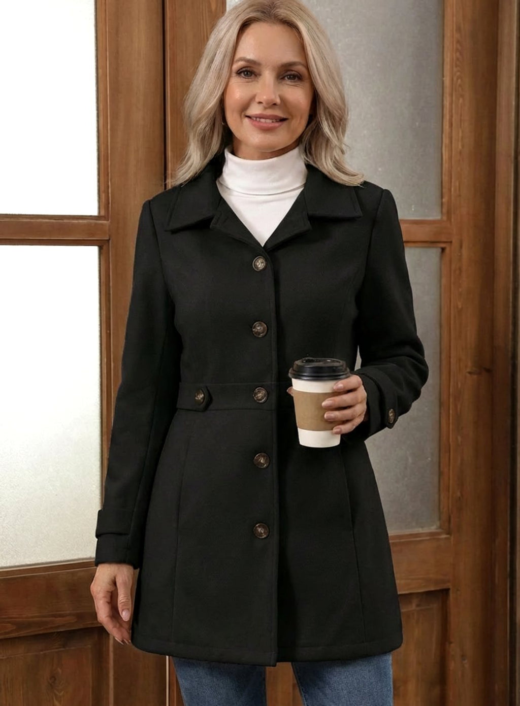 Damen Mantel mit eleganter Knopfleiste und tailliertem Schnitt - 4 - Jasminaboutique.com