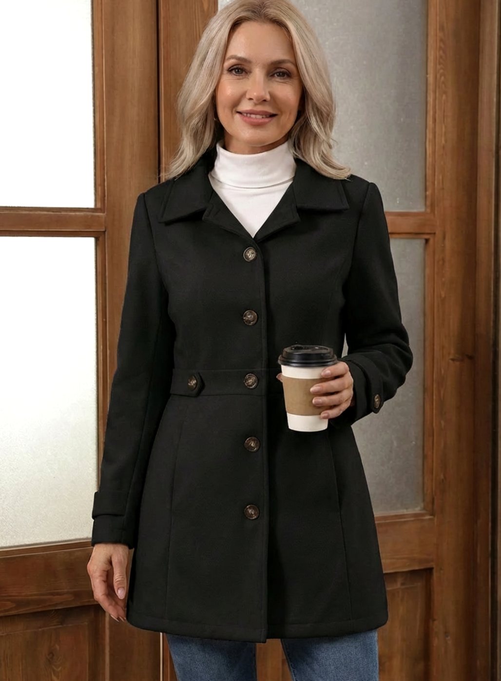 Damen Mantel mit eleganter Knopfleiste und tailliertem Schnitt - 4 - Jasminaboutique.com