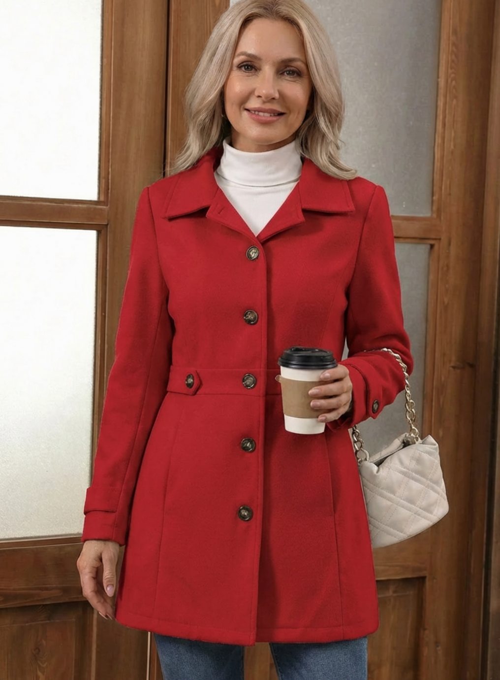 Damen Mantel mit eleganter Knopfleiste und tailliertem Schnitt - 5 - Jasminaboutique.com
