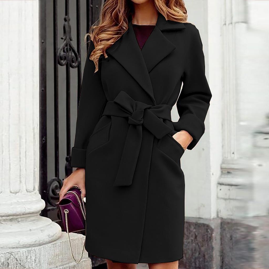Damen Mantel mit Gürtel und klassischem Schnitt - 2 - Jasminaboutique.com