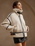 Damen Jacke mit hohem Kragen und Reißverschluss mit Kontrastverzierungen - 1 - Jasminaboutique.com