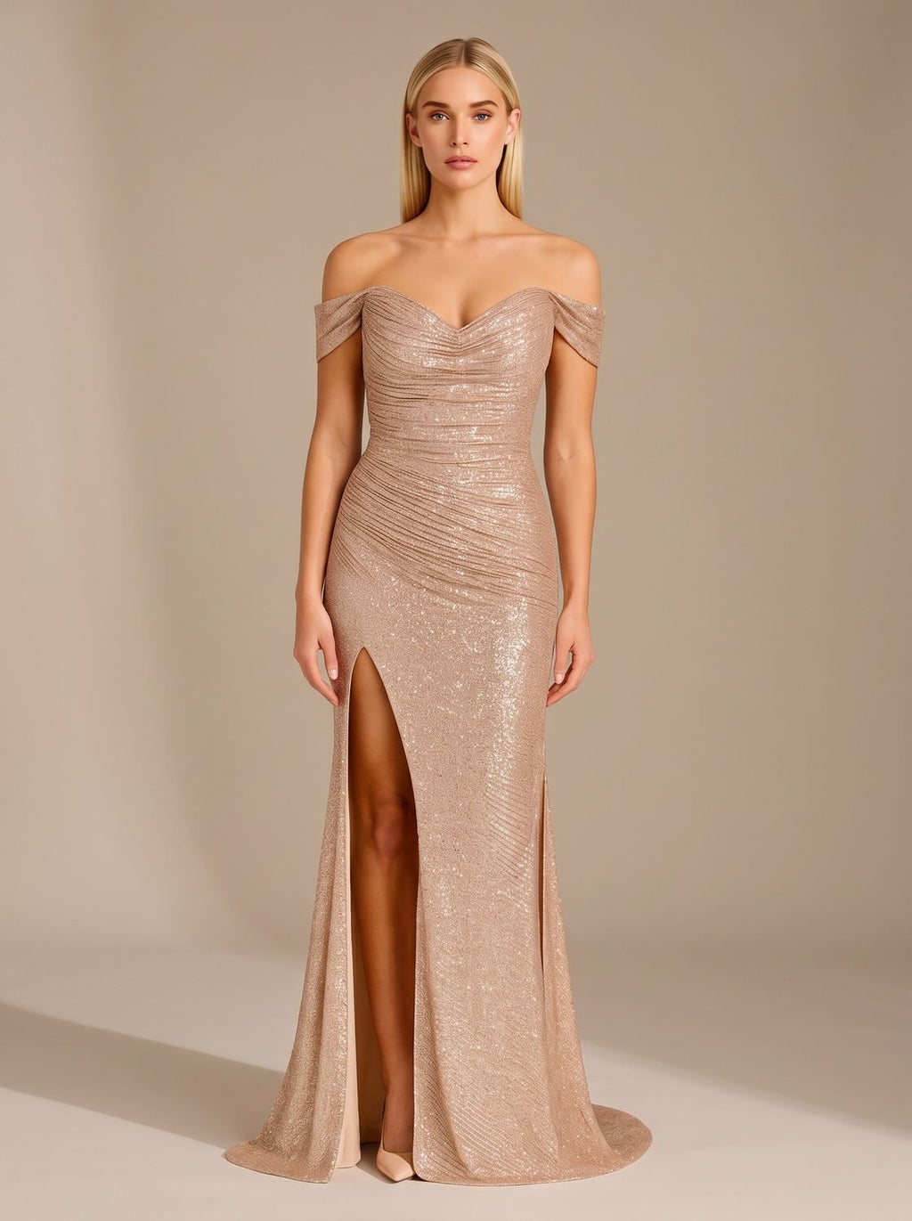 Abendkleid Damen mit schulterfreien Ärmeln und hohem Schlitz - 1 - Jasminaboutique.com