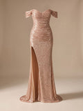 Abendkleid Damen mit schulterfreien Ärmeln und hohem Schlitz - 2 - Jasminaboutique.com
