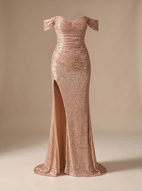 Abendkleid Damen mit schulterfreien Ärmeln und hohem Schlitz - 2 - Jasminaboutique.com