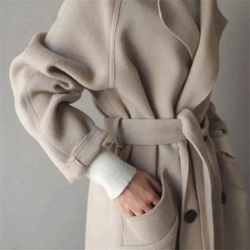 Damen Mantel mit lässigem Schnitt und tailliertem Gürtel - 3 - Jasminaboutique.com