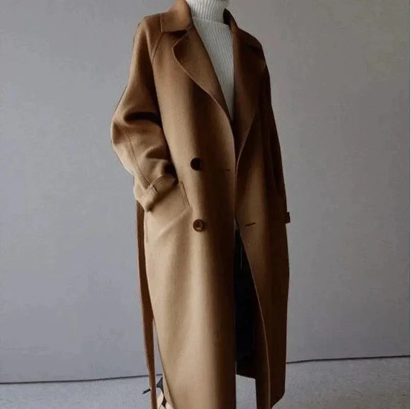 Damen Mantel mit lässigem Schnitt und tailliertem Gürtel - 5 - Jasminaboutique.com
