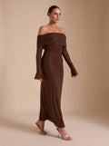 Maxikleid Damen mit schulterfreiem Schnitt und langen Ärmeln - 8 - Jasminaboutique.com
