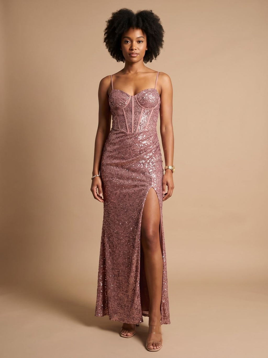 Maxikleid Damen mit Herzausschnitt und hohem Schlitz - 5 - Jasminaboutique.com