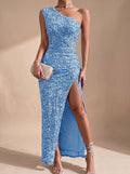 Maxikleid Damen mit asymmetrischem Schnitt und hohem Beinschlitz - 8 - Jasminaboutique.com