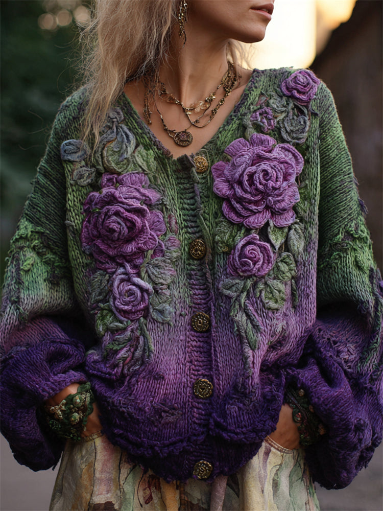 Cardigan Damen V-Ausschnitt florale Details - 1 - Jasminaboutique.com