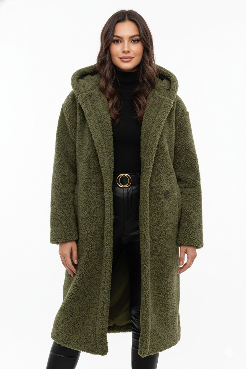 Damen Jacke Oversize mit Kapuze und Teddystruktur - 2 - Jasminaboutique.com