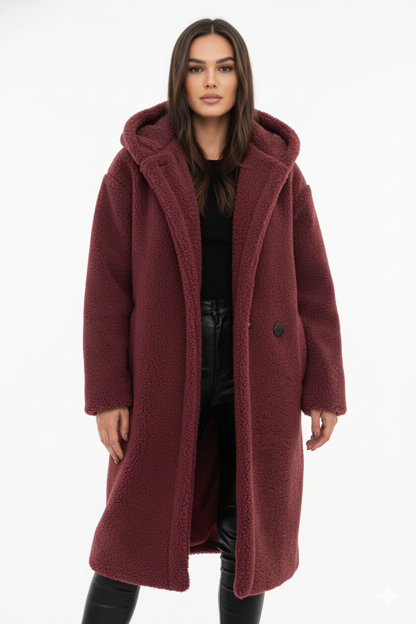 Damen Jacke Oversize mit Kapuze und Teddystruktur - 9 - Jasminaboutique.com