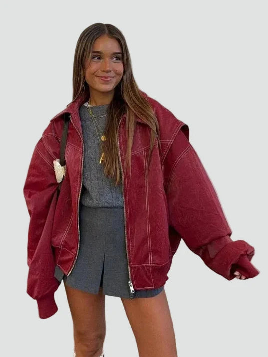 Bomberjacke Damen mit lässigem Schnitt und praktischen Taschen - 1 - Jasminaboutique.com