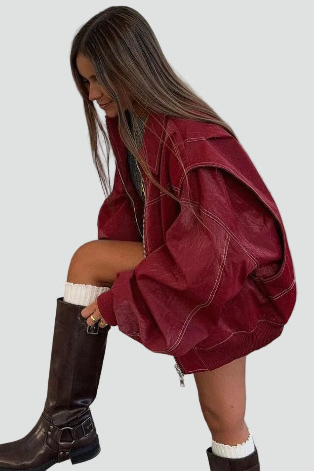Bomberjacke Damen mit lässigem Schnitt und praktischen Taschen - 4 - Jasminaboutique.com