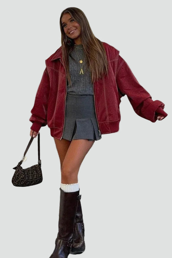 Bomberjacke Damen mit lässigem Schnitt und praktischen Taschen - 5 - Jasminaboutique.com