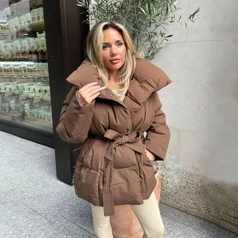 Damenjacke Oversize mit Gürtel und großem Kragen - 3 - Jasminaboutique.com