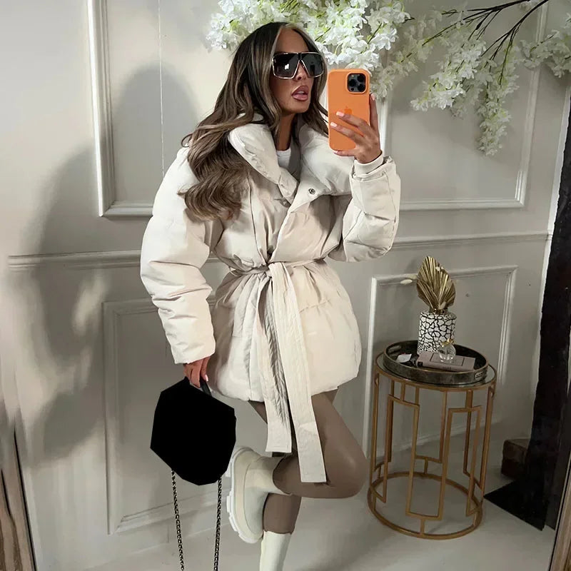 Damenjacke Oversize mit Gürtel und großem Kragen - 5 - Jasminaboutique.com