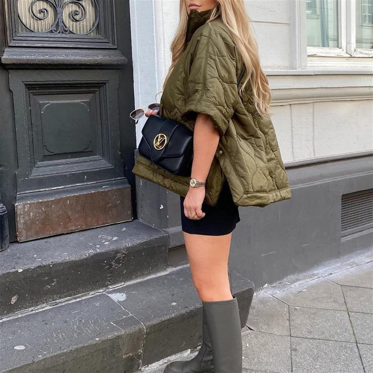 Damen Jacke Oversize mit hohem Kragen und praktischen Taschen - 2 - Jasminaboutique.com