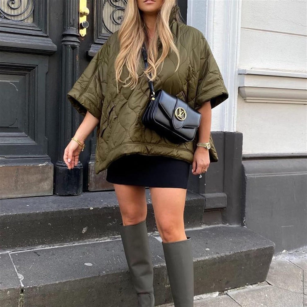 Damen Jacke Oversize mit hohem Kragen und praktischen Taschen - 4 - Jasminaboutique.com