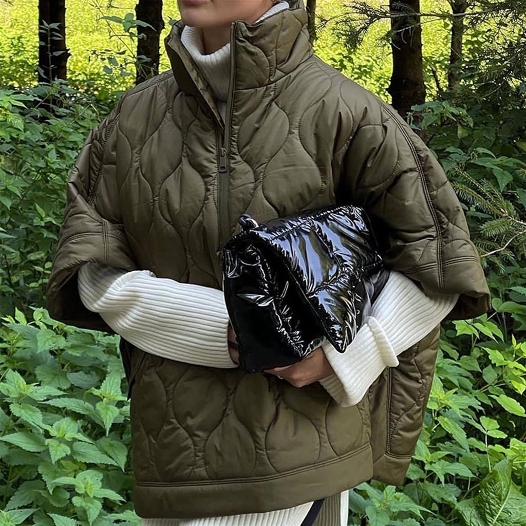 Damen Jacke Oversize mit hohem Kragen und praktischen Taschen - 5 - Jasminaboutique.com