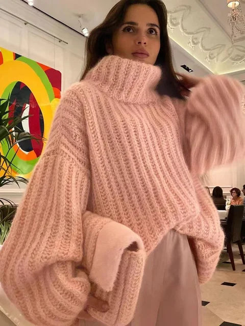Pullover Damen - Lockere Passform, hoher Kragen - 2 - Jasminaboutique.com