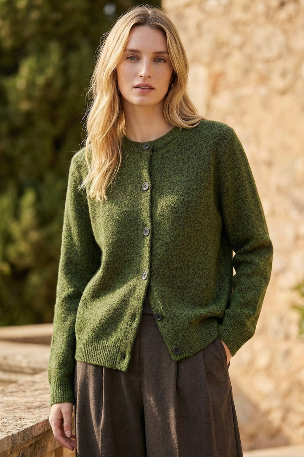 Cardigan Damen mit Rundhalsausschnitt und Knopfleiste - 4 - Jasminaboutique.com