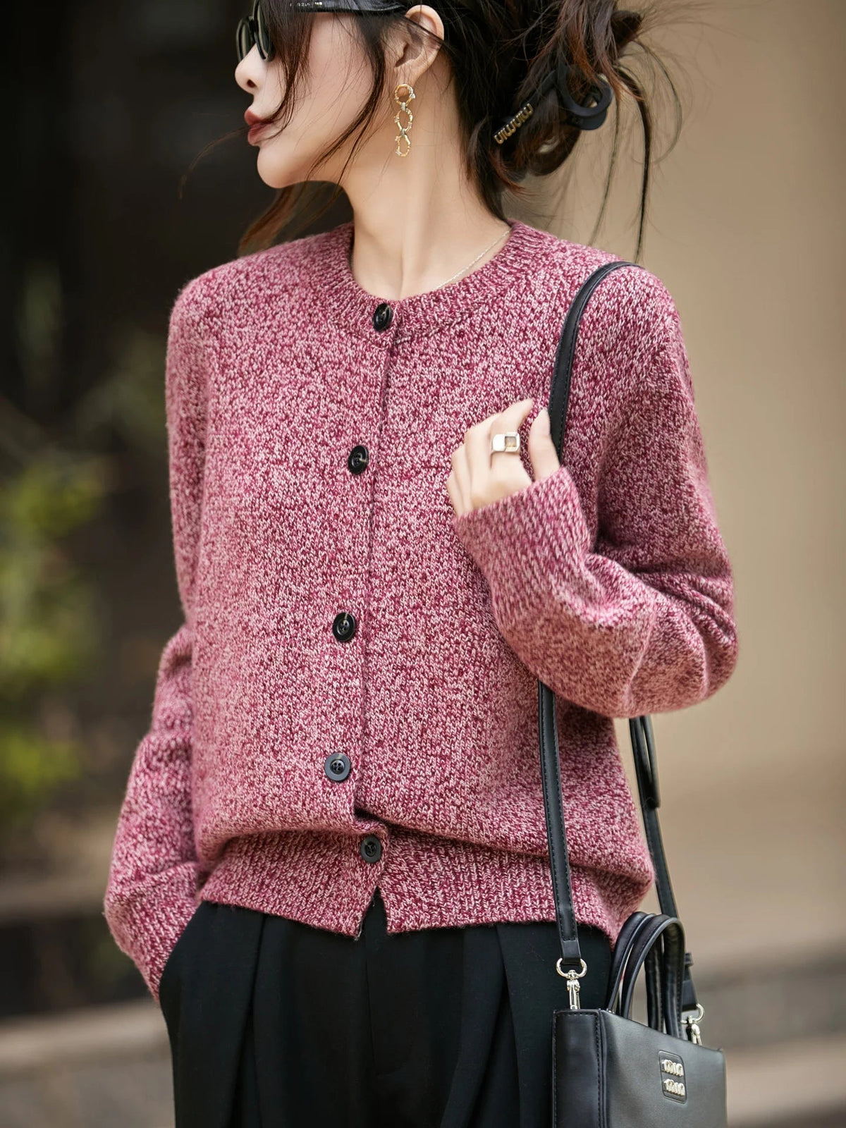 Cardigan Damen mit Rundhalsausschnitt und Knopfleiste - 8 - Jasminaboutique.com