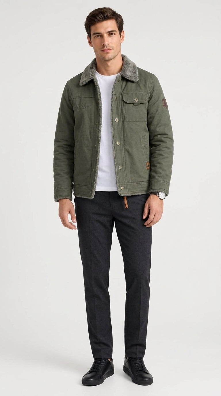 Herren Jacke mit klassischem Kragen und praktischen Taschen - 1 - Jasminaboutique.com