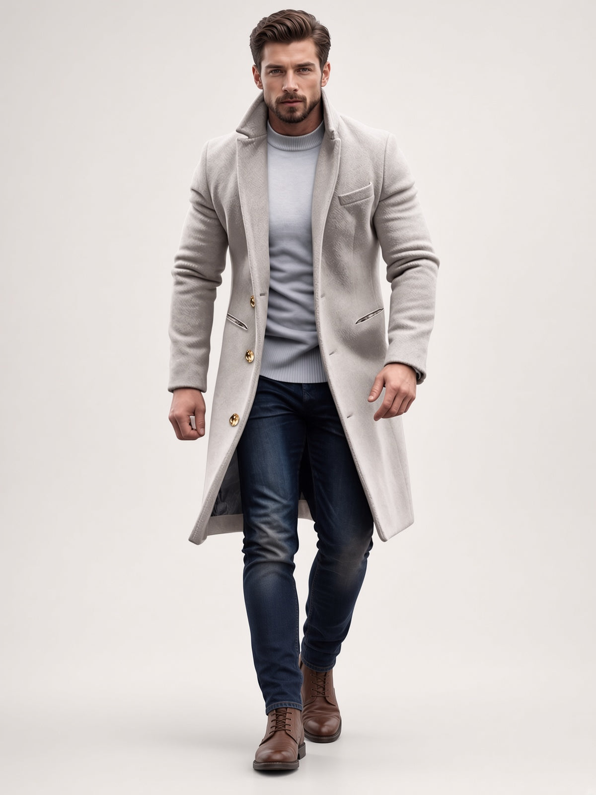 Langer Herren Mantel mit klassischem Schnitt und eleganten Details - 4 - Jasminaboutique.com