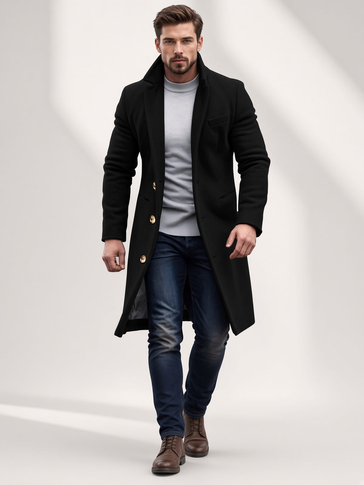Langer Herren Mantel mit klassischem Schnitt und eleganten Details - 7 - Jasminaboutique.com