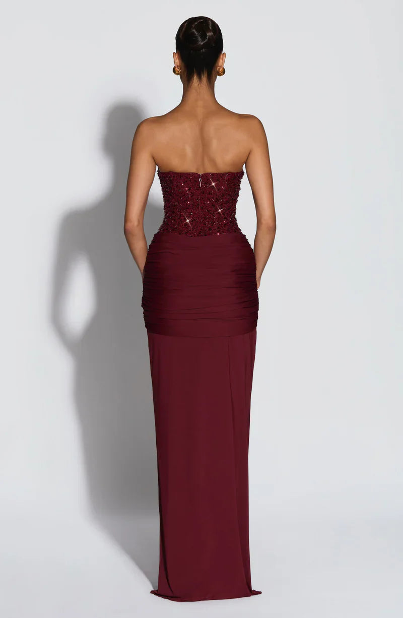 Maxikleid Damen mit corsagenförmigem Oberteil und Drapierung - 4 - Jasminaboutique.com