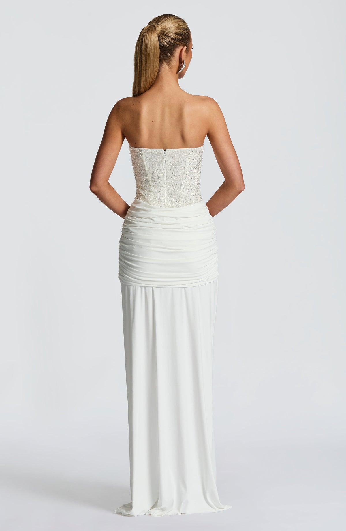 Maxikleid Damen mit corsagenförmigem Oberteil und Drapierung - 12 - Jasminaboutique.com