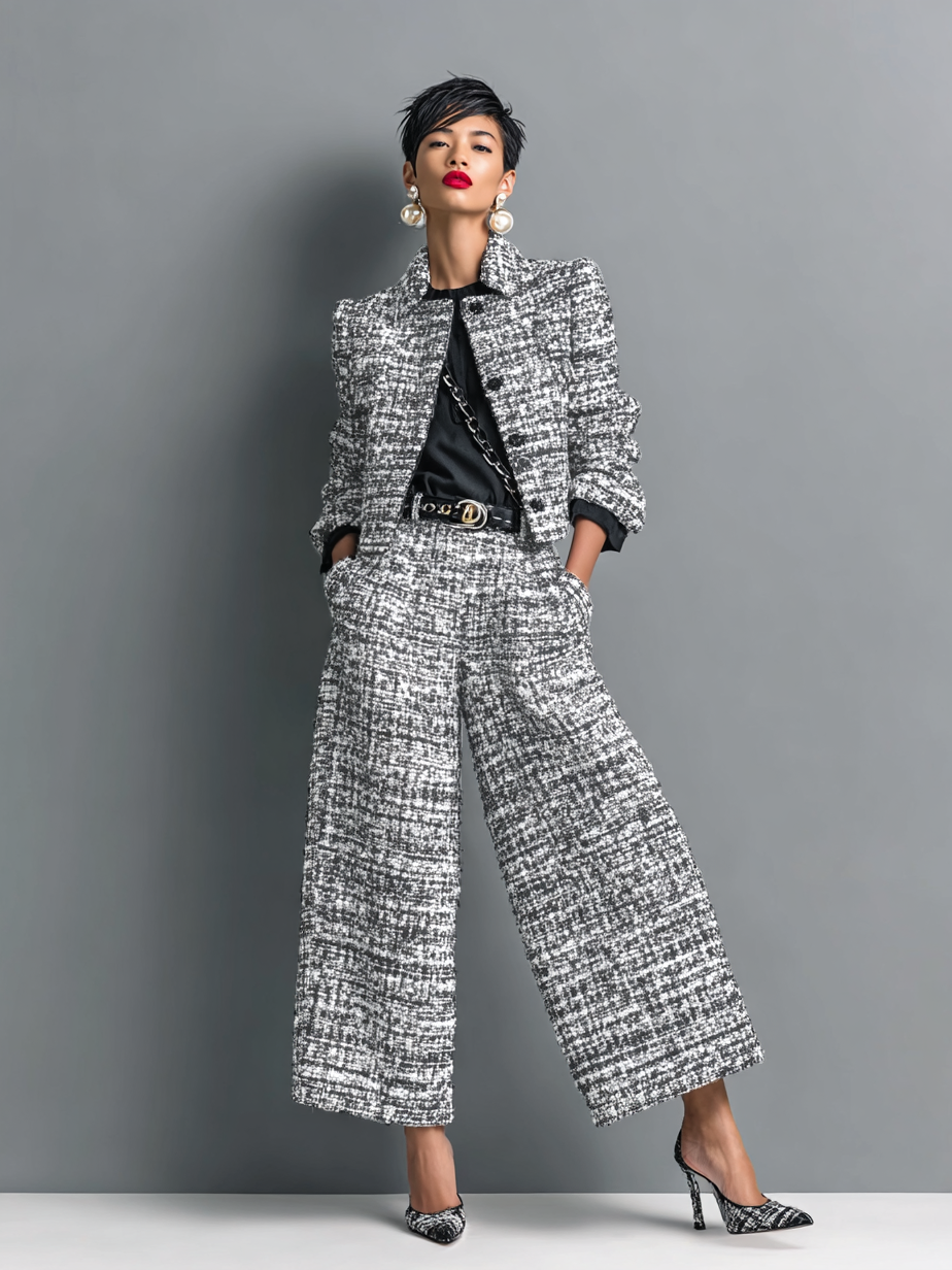 Outfit Damen mit eleganter Jacke und weiten Hosen - 2 - Jasminaboutique.com