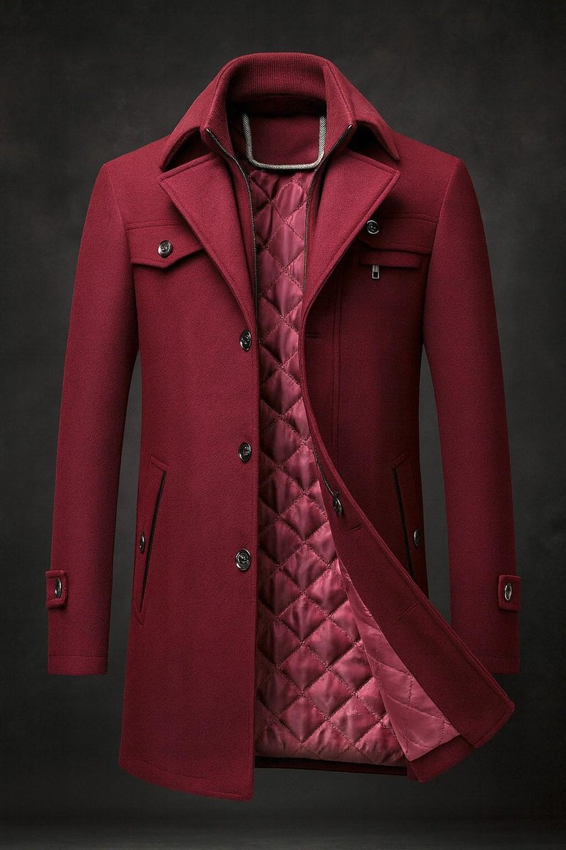 Herren Mantel mit doppeltem Kragen und gesteppter Innenjacke - 2 - Jasminaboutique.com