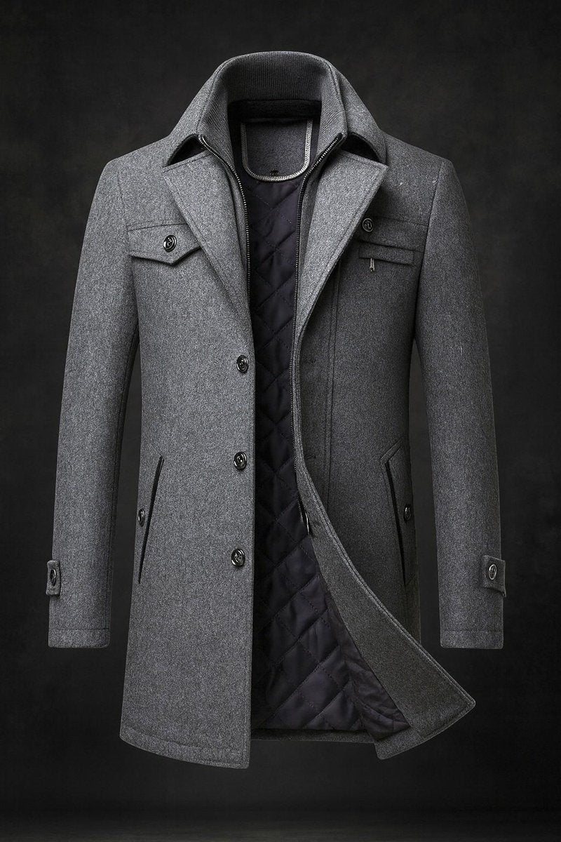 Herren Mantel mit doppeltem Kragen und gesteppter Innenjacke - 3 - Jasminaboutique.com