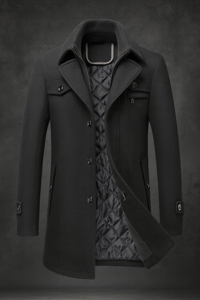 Herren Mantel mit doppeltem Kragen und gesteppter Innenjacke - 4 - Jasminaboutique.com