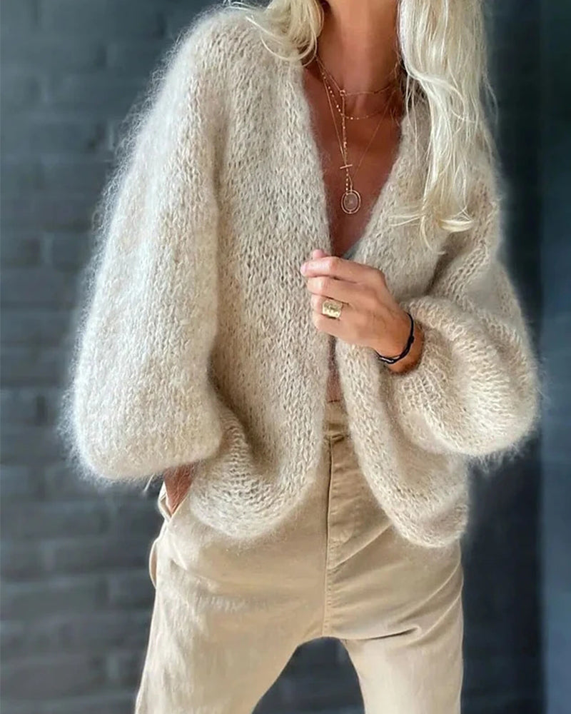 Cardigan Damen mit lässigem Schnitt und voluminösen Ärmeln - 1 - Jasminaboutique.com