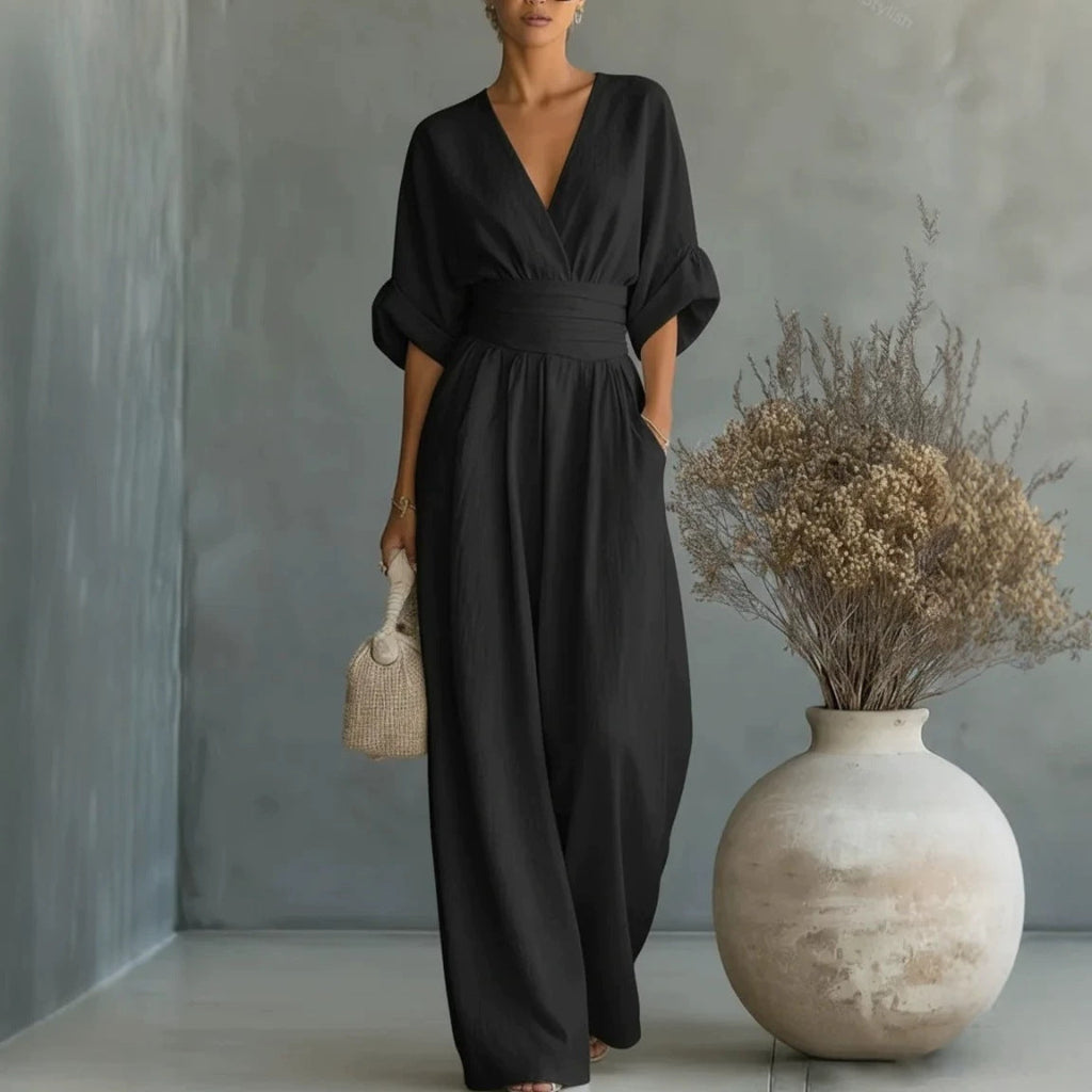 Eleganter Damen Jumpsuit mit V-Ausschnitt und tailliertem Schnitt - 3 - Jasminaboutique.com