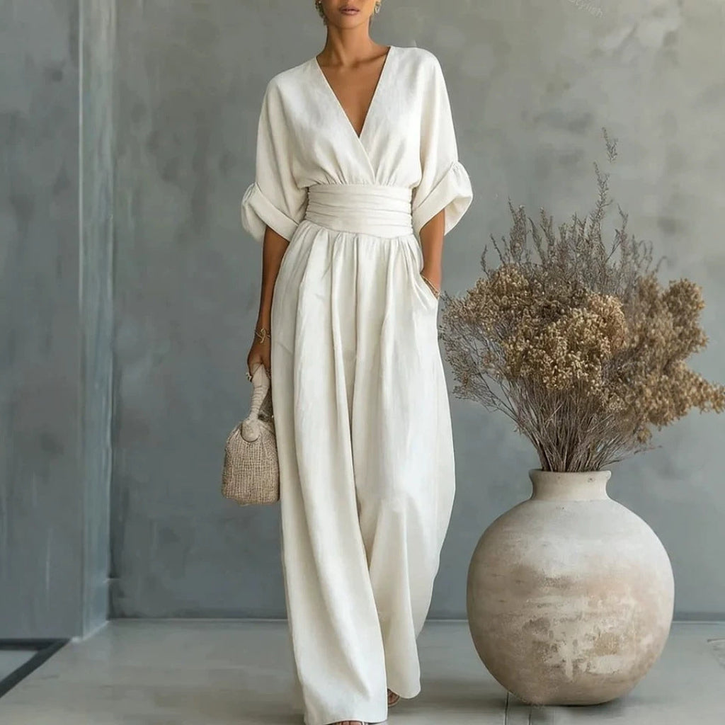 Eleganter Damen Jumpsuit mit V-Ausschnitt und tailliertem Schnitt - 4 - Jasminaboutique.com