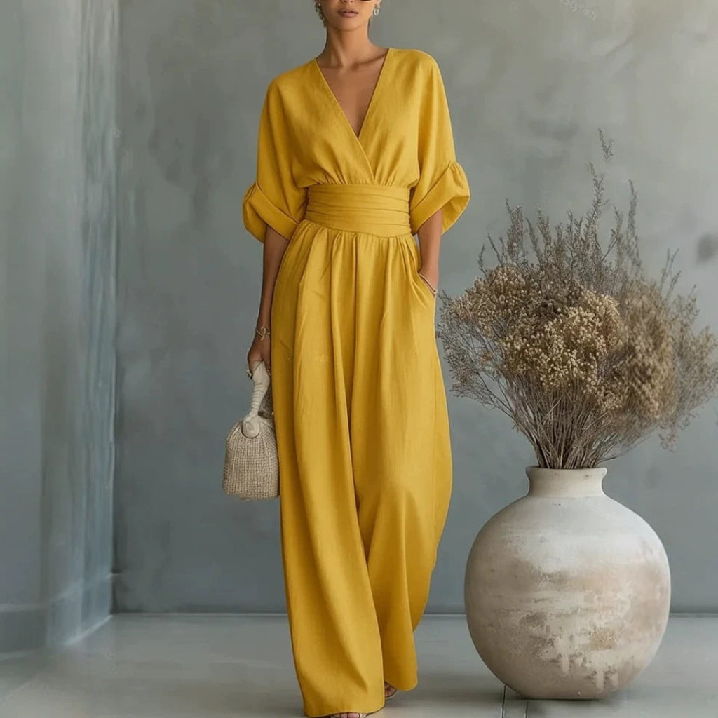 Eleganter Damen Jumpsuit mit V-Ausschnitt und tailliertem Schnitt - 5 - Jasminaboutique.com