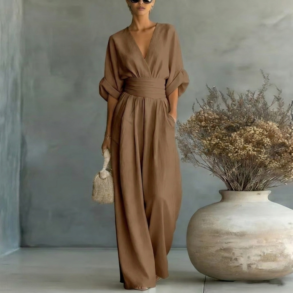 Eleganter Damen Jumpsuit mit V-Ausschnitt und tailliertem Schnitt - 6 - Jasminaboutique.com