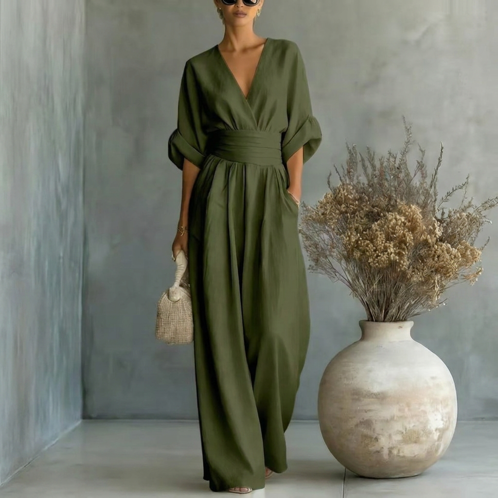 Eleganter Damen Jumpsuit mit V-Ausschnitt und tailliertem Schnitt - 7 - Jasminaboutique.com