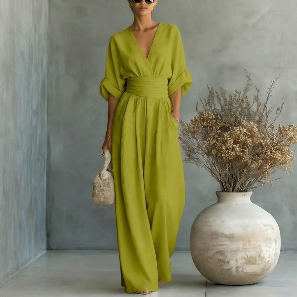Eleganter Damen Jumpsuit mit V-Ausschnitt und tailliertem Schnitt - 8 - Jasminaboutique.com