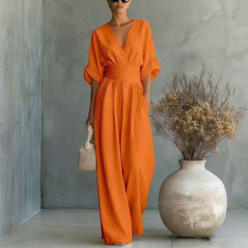 Eleganter Damen Jumpsuit mit V-Ausschnitt und tailliertem Schnitt - 9 - Jasminaboutique.com