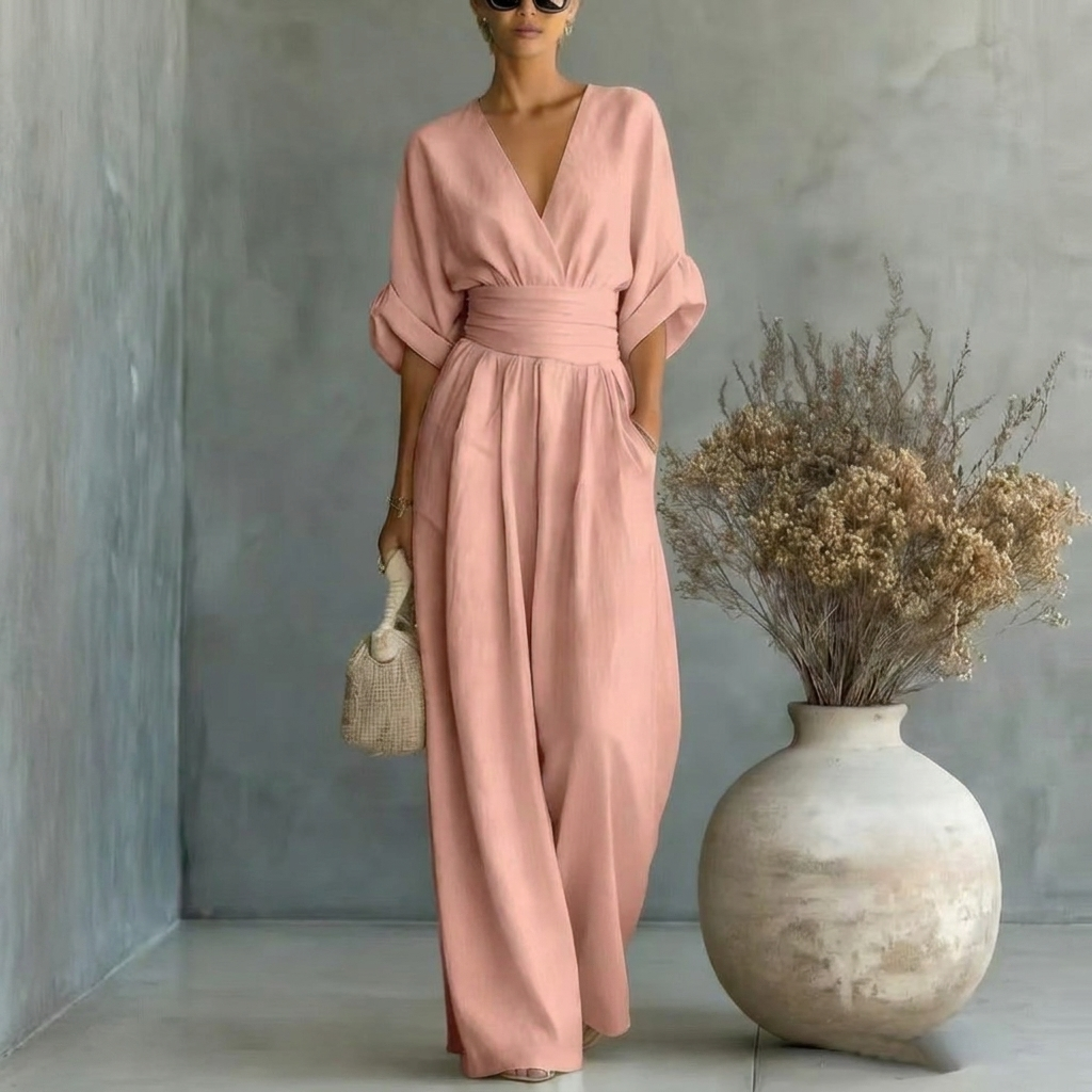 Eleganter Damen Jumpsuit mit V-Ausschnitt und tailliertem Schnitt - 10 - Jasminaboutique.com