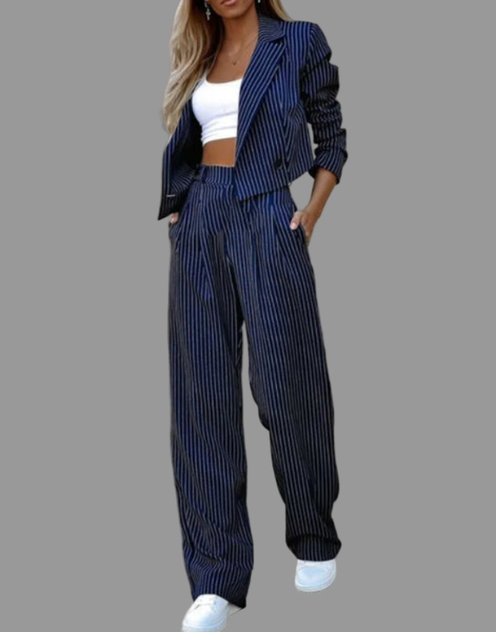 Damen Outfit – Moderner Blazer mit geraden Hosen und elegantem Schnitt - 1 - Jasminaboutique.com
