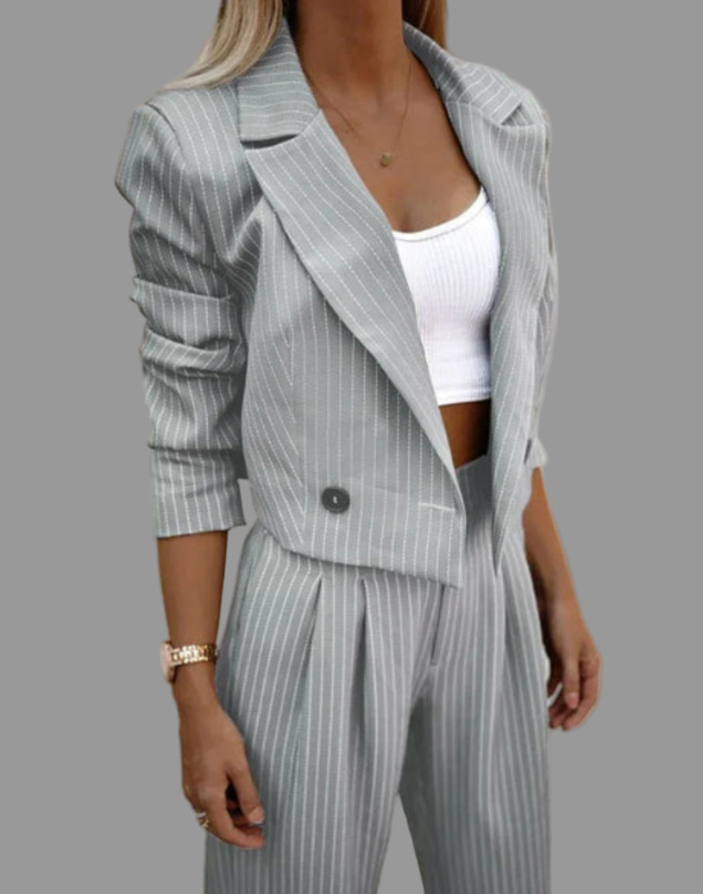 Damen Outfit – Moderner Blazer mit geraden Hosen und elegantem Schnitt - 2 - Jasminaboutique.com